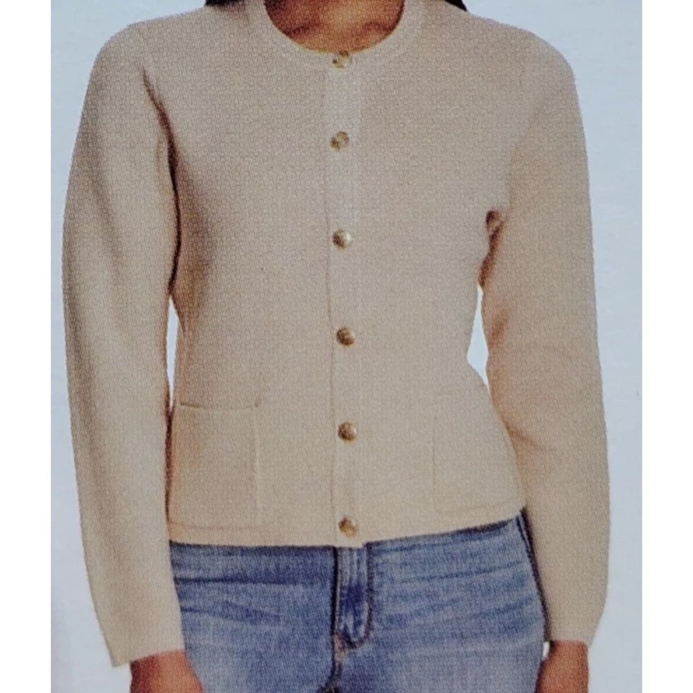 Nine West Beige Knit Cardigan Sweater Gold Button Front Pocket Sz XL‎ /#9124